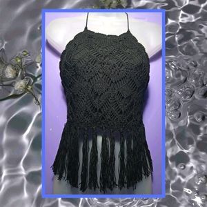 SAY WHAT?  BLK CROCHETED HALTER TOP-SMALL-CUTE!!!